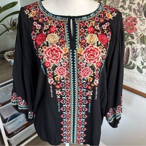 Embroidered Black Floral Women's Top